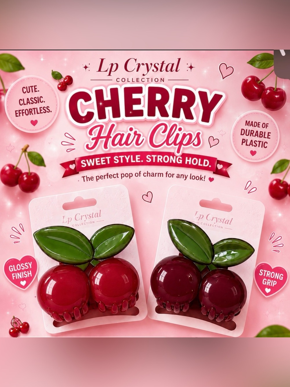 Cherry Hair Clips - Durable Plastic - Choose One